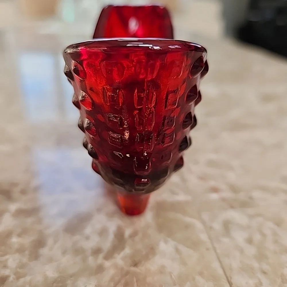 Ruby Red Hobnail, Cat Head Glass Slipper
